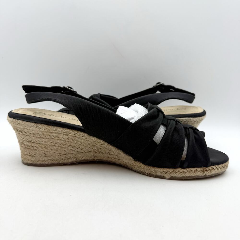 Bella Vita Black Knotted Slingback Espadrille Wedge Sandals - Picture 4 of 14